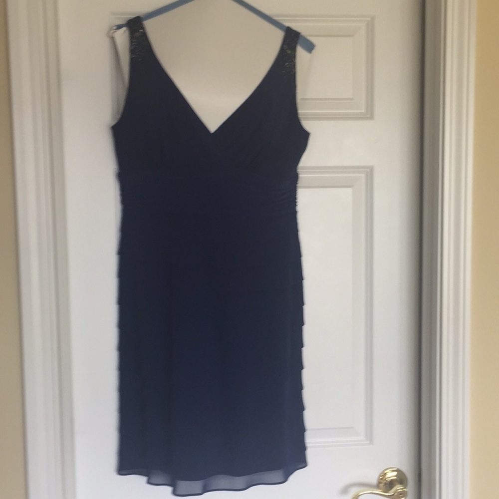 Royal blue dress with pretty beads on shoulders